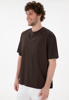 Erkek Comfort Fit Bisiklet Yaka Kahverengi Merserize Basic Tişört - 50313089049
