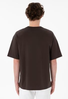 Erkek Comfort Fit Bisiklet Yaka Kahverengi Merserize Basic Tişört - 50313089049