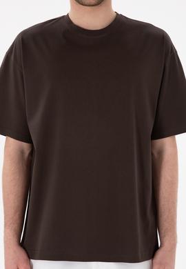Erkek Comfort Fit Bisiklet Yaka Kahverengi Merserize Basic Tişört - 50313089049