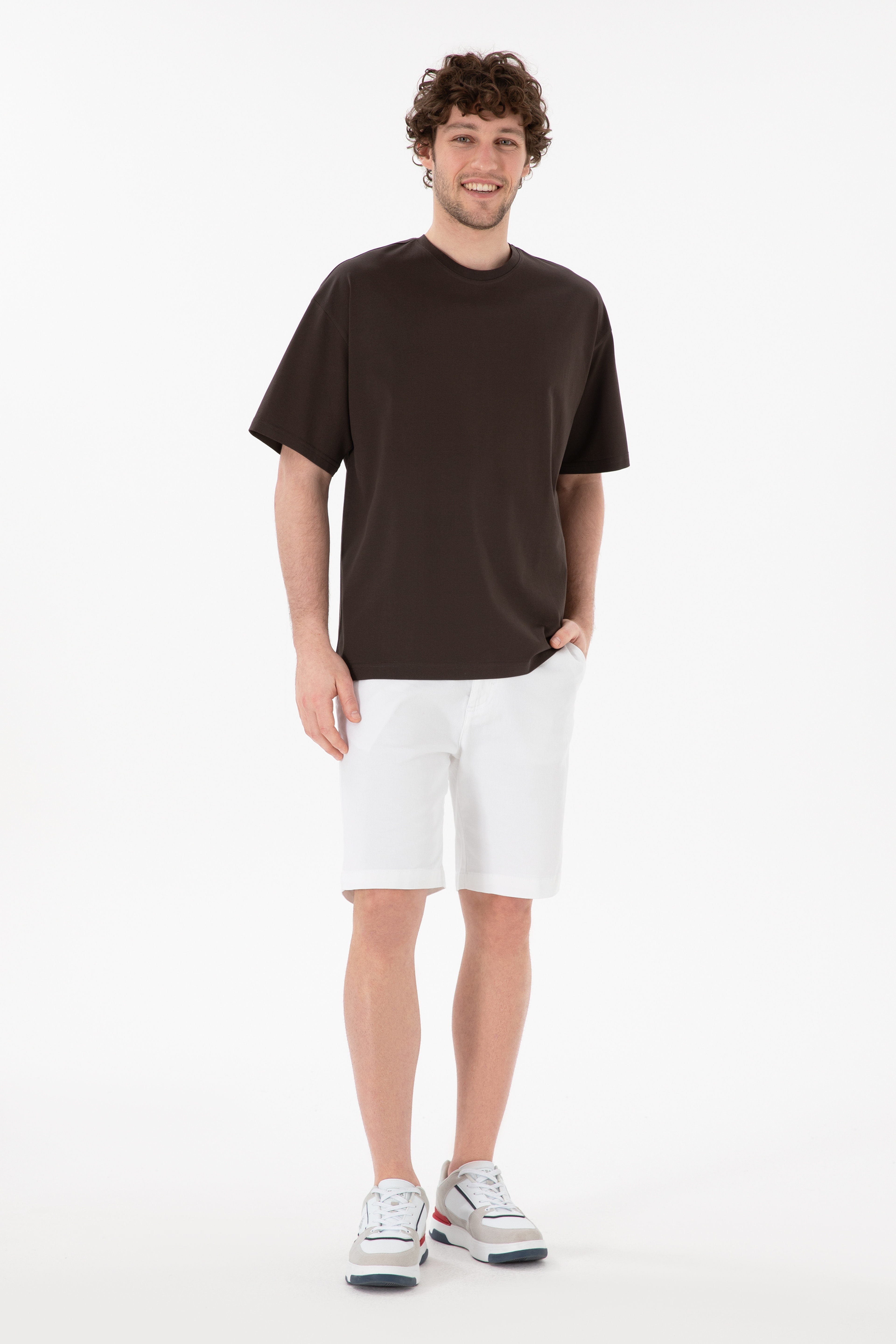 Erkek Comfort Fit Bisiklet Yaka Kahverengi Merserize Basic Tişört - Image 5