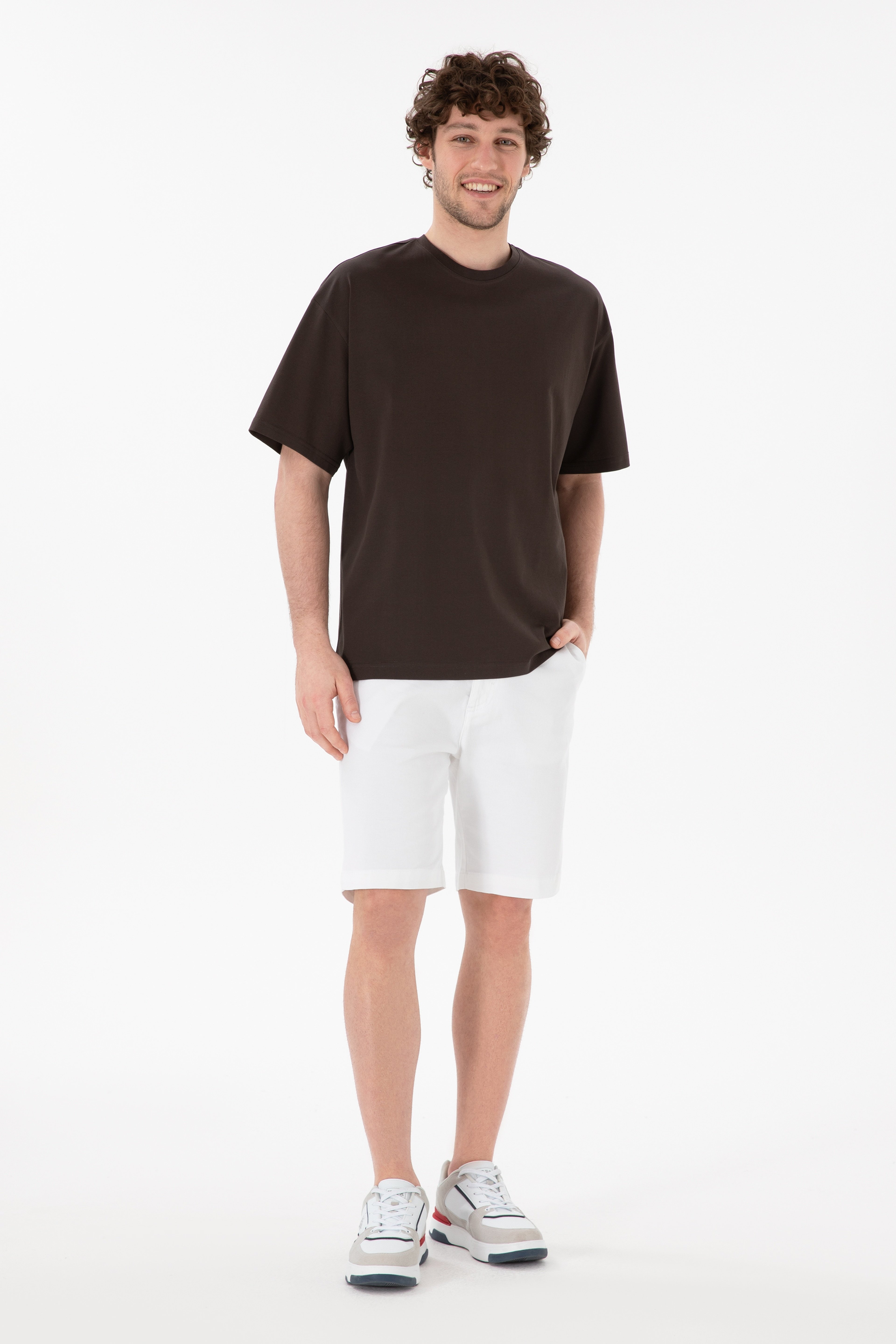 Erkek Comfort Fit Bisiklet Yaka Kahverengi Merserize Basic Tişört