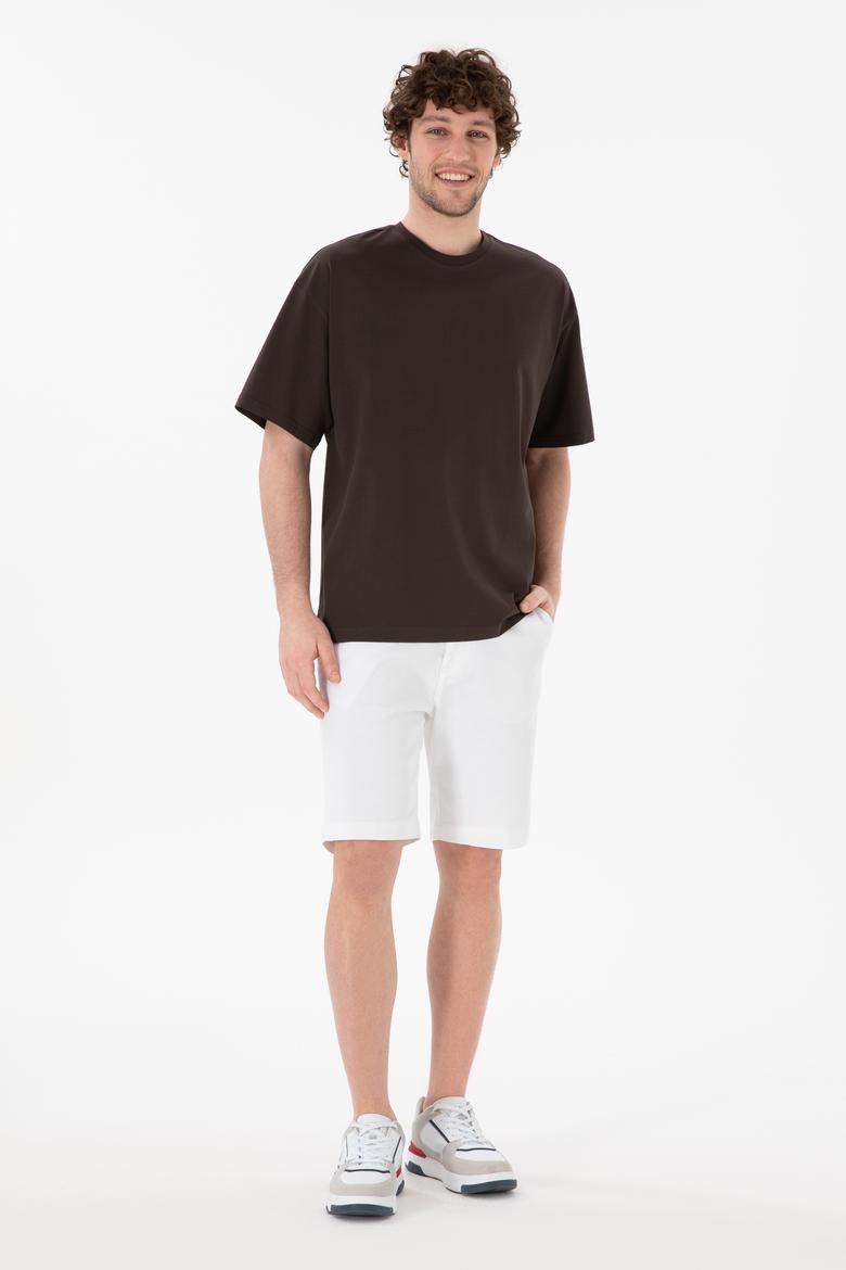 Erkek Comfort Fit Bisiklet Yaka Kahverengi Merserize Basic Tişört - 50313089049