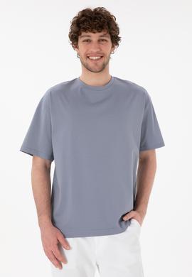 Erkek Comfort Fit Bisiklet Yaka Mavi Merserize Basic Tişört - 50313089031