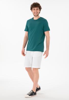 Erkek Regular Fit Bisiklet Yaka Koyu Yeşil Basic Tişört - 50305928137