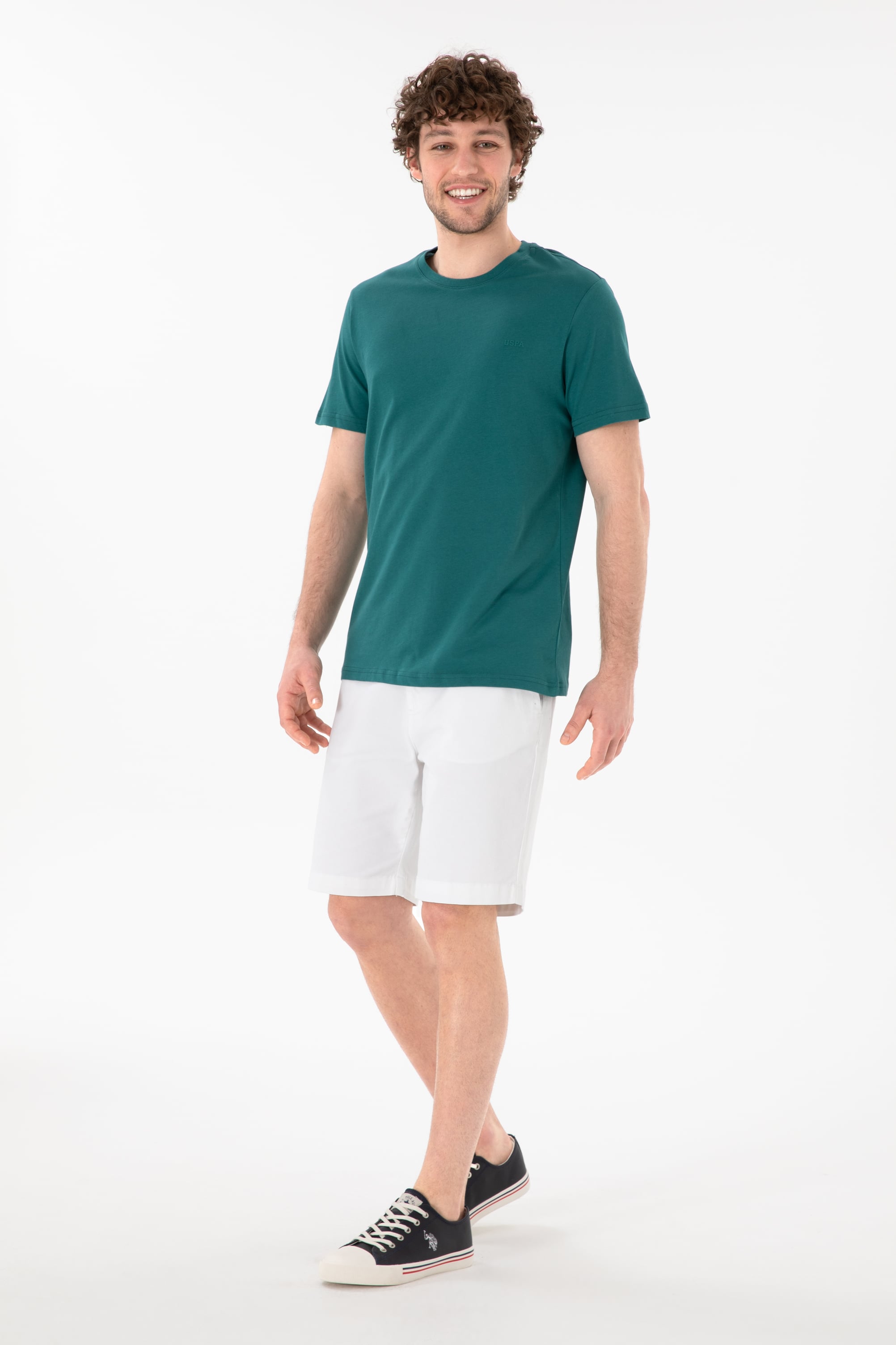 Erkek Regular Fit Bisiklet Yaka Koyu Yeşil Basic Tişört - Image 5