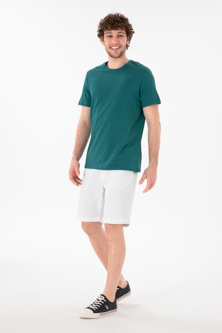 Erkek Regular Fit Bisiklet Yaka Koyu Yeşil Basic Tişört - 50305928137