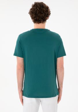 Erkek Regular Fit Bisiklet Yaka Koyu Yeşil Basic Tişört - 50305928137