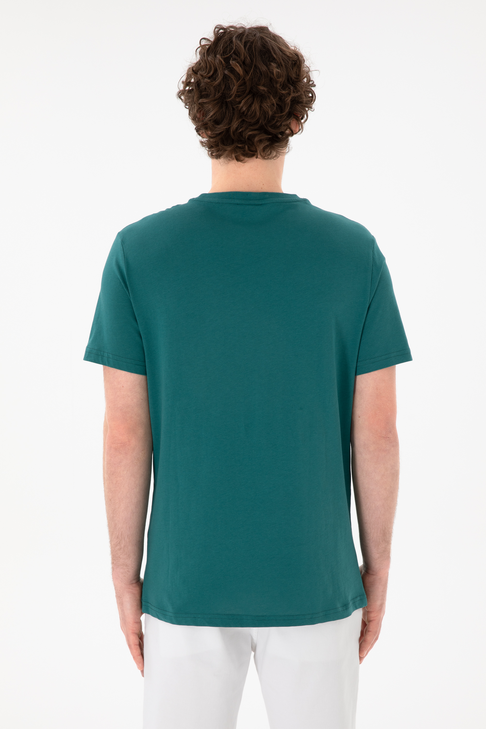 Erkek Regular Fit Bisiklet Yaka Koyu Yeşil Basic Tişört