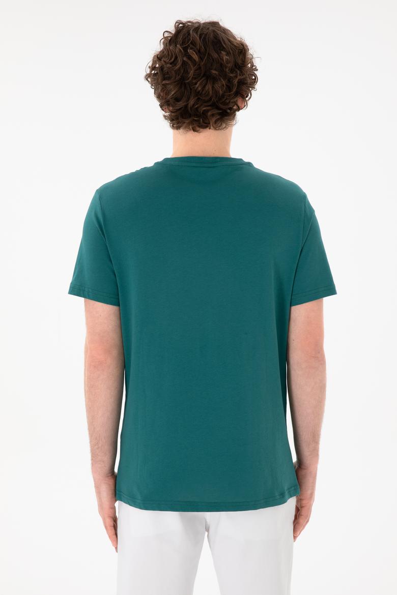 Erkek Regular Fit Bisiklet Yaka Koyu Yeşil Basic Tişört - 50305928137