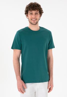 Erkek Regular Fit Bisiklet Yaka Koyu Yeşil Basic Tişört - 50305928137