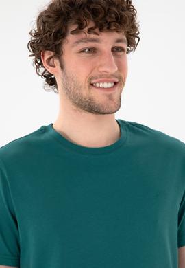 Erkek Regular Fit Bisiklet Yaka Koyu Yeşil Basic Tişört - 50305928137