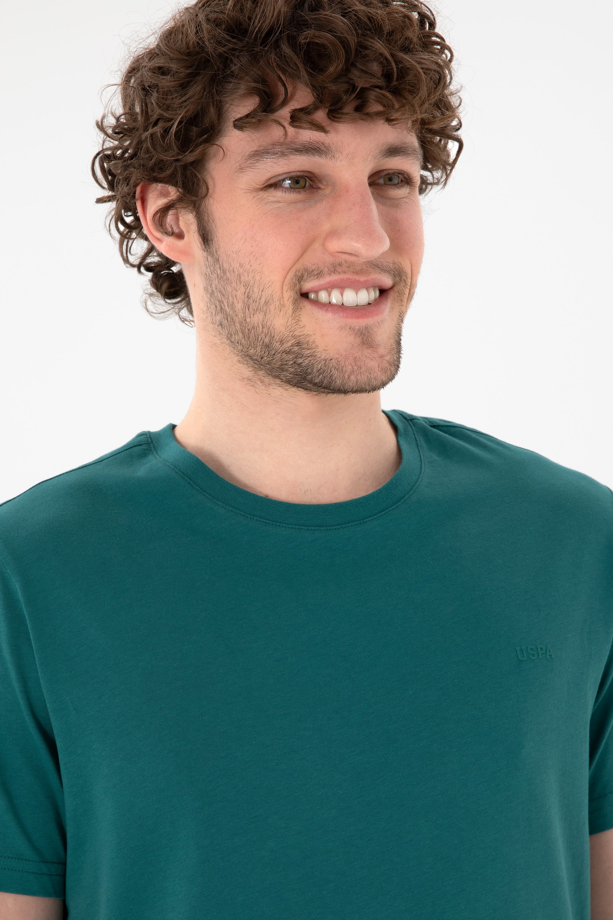 Erkek Regular Fit Bisiklet Yaka Koyu Yeşil Basic Tişört