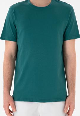 Erkek Regular Fit Bisiklet Yaka Koyu Yeşil Basic Tişört - 50305928137