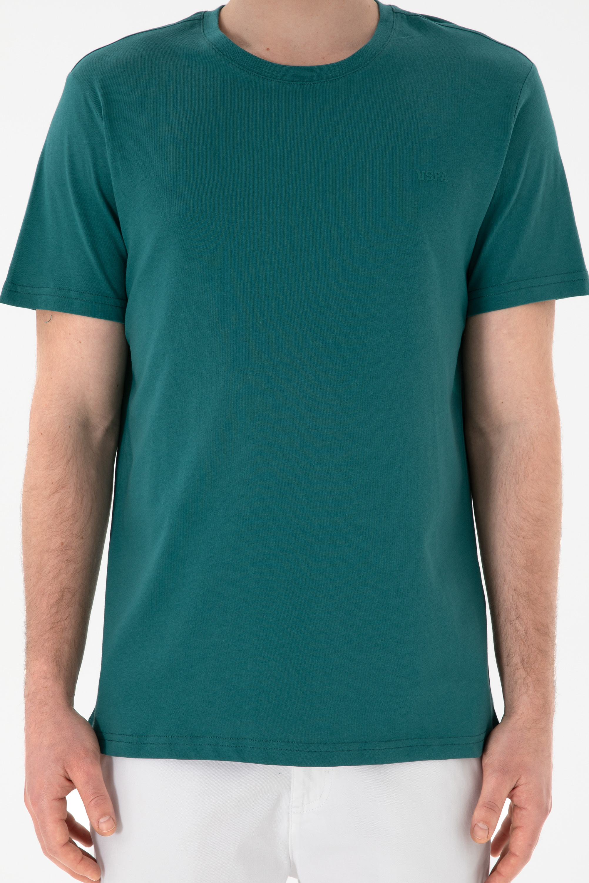 Erkek Regular Fit Bisiklet Yaka Koyu Yeşil Basic Tişört - Image 7