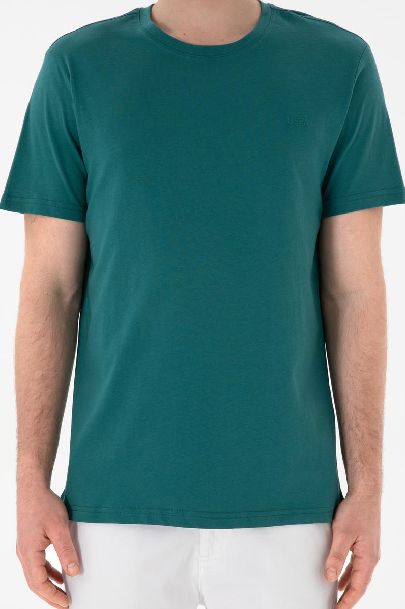 Erkek Regular Fit Bisiklet Yaka Koyu Yeşil Basic Tişört