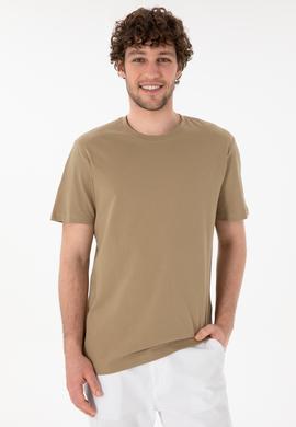 Erkek Regular Fit Bisiklet Yaka Haki Basic Tişört - 50305928041