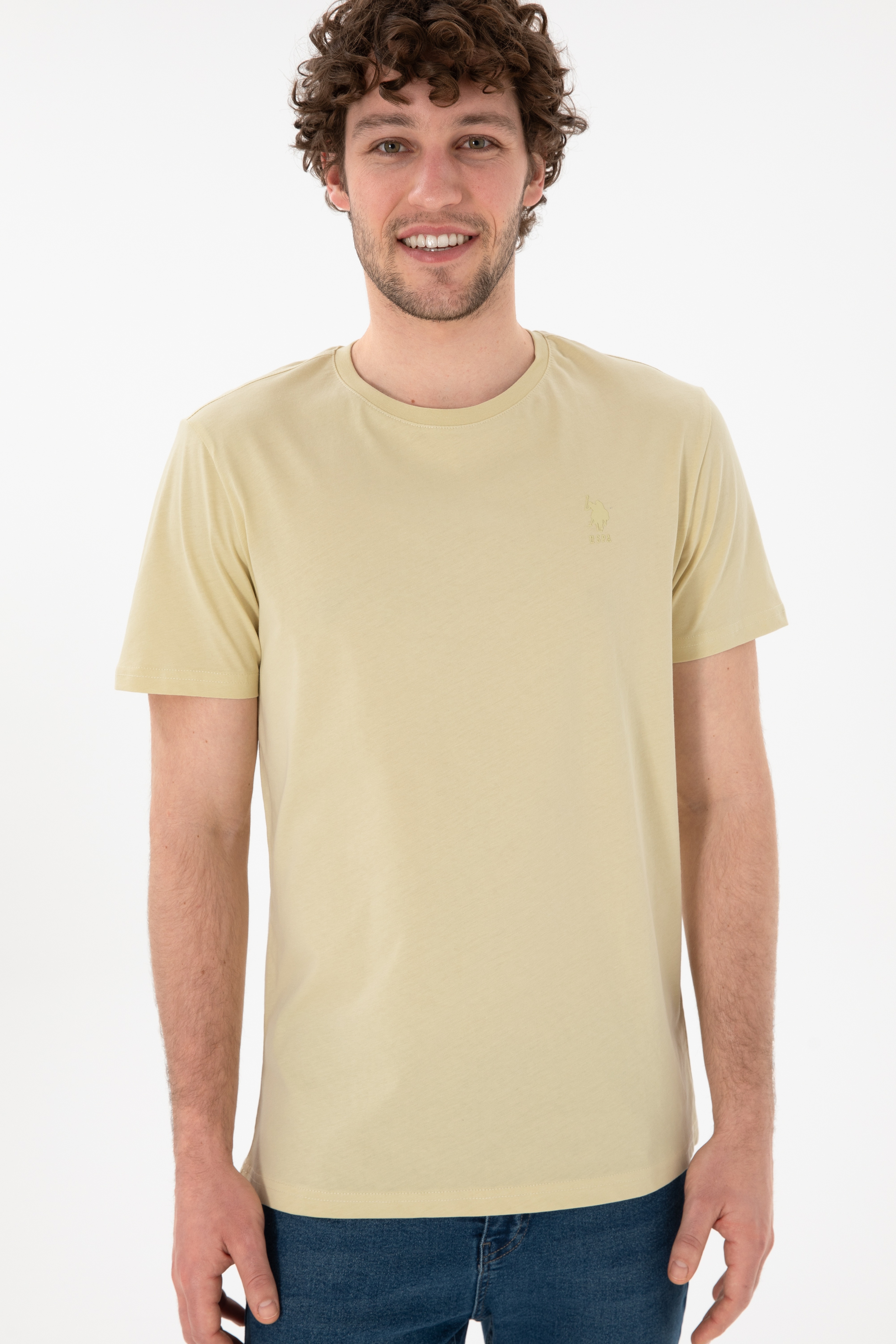 Erkek Regular Fit Bisiklet Yaka Açık Haki Basic Tişört - Image 4