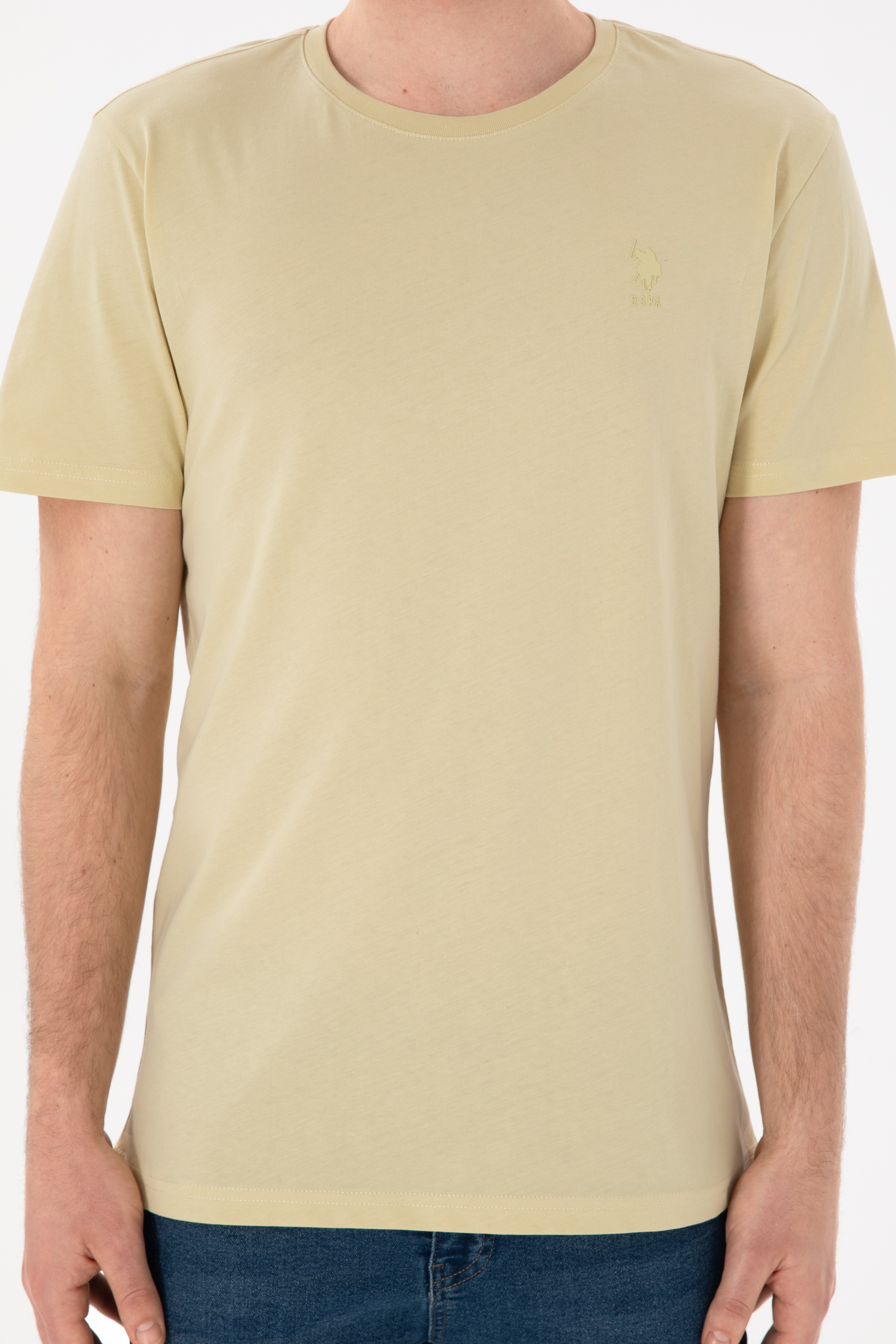 Erkek Regular Fit Bisiklet Yaka Açık Haki Basic Tişört - Image 7