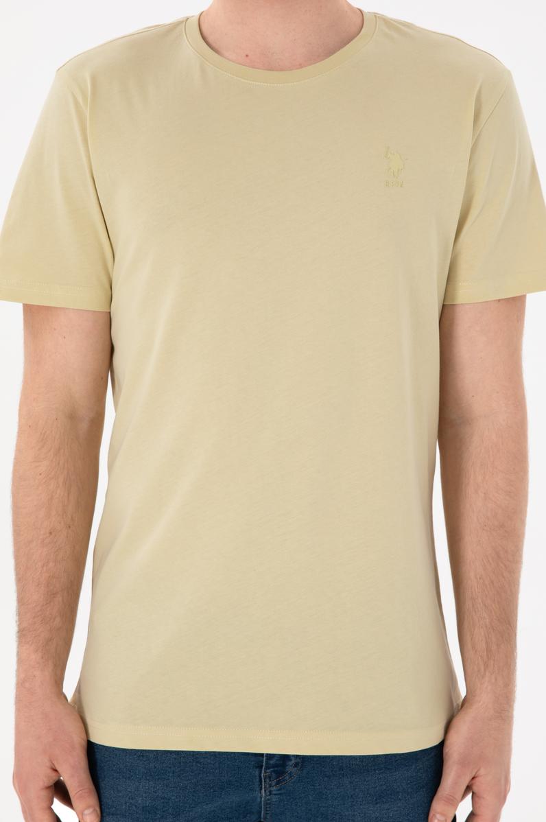 Erkek Regular Fit Bisiklet Yaka Açık Haki Basic Tişört