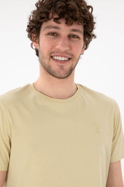 Erkek Regular Fit Bisiklet Yaka Açık Haki Basic Tişört