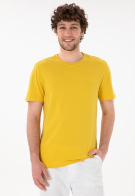 Erkek Regular Fit Bisiklet Yaka Sarı Basic Tişört - 50305928201