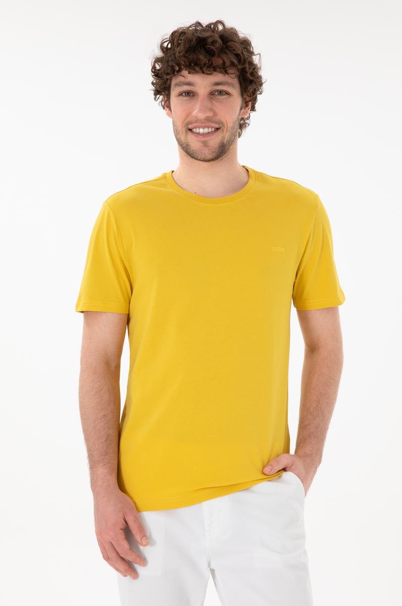 Erkek Regular Fit Bisiklet Yaka Sarı Basic Tişört