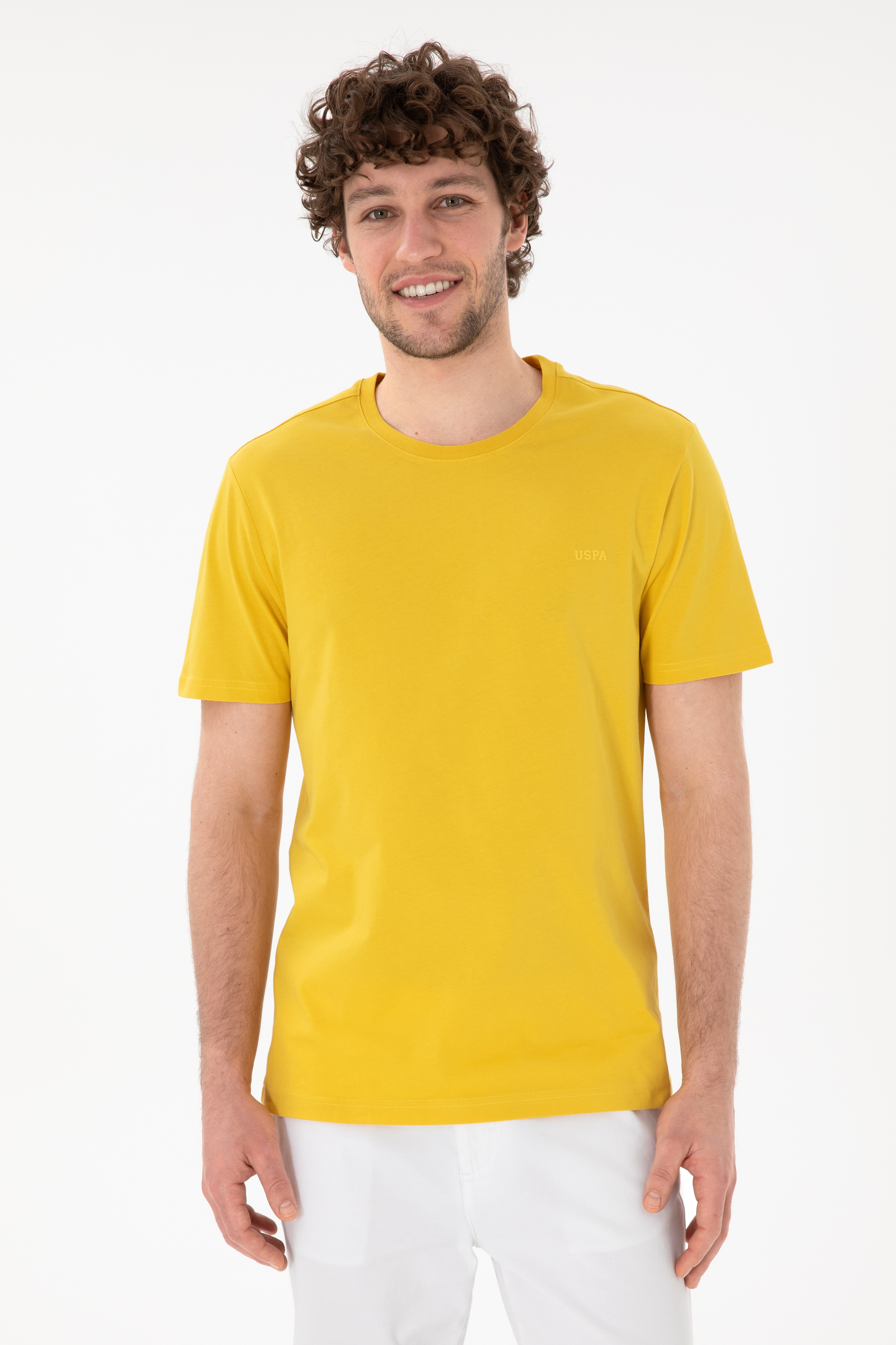 Erkek Regular Fit Bisiklet Yaka Sarı Basic Tişört
