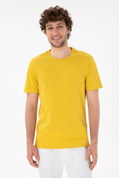Erkek Regular Fit Bisiklet Yaka Sarı Basic Tişört