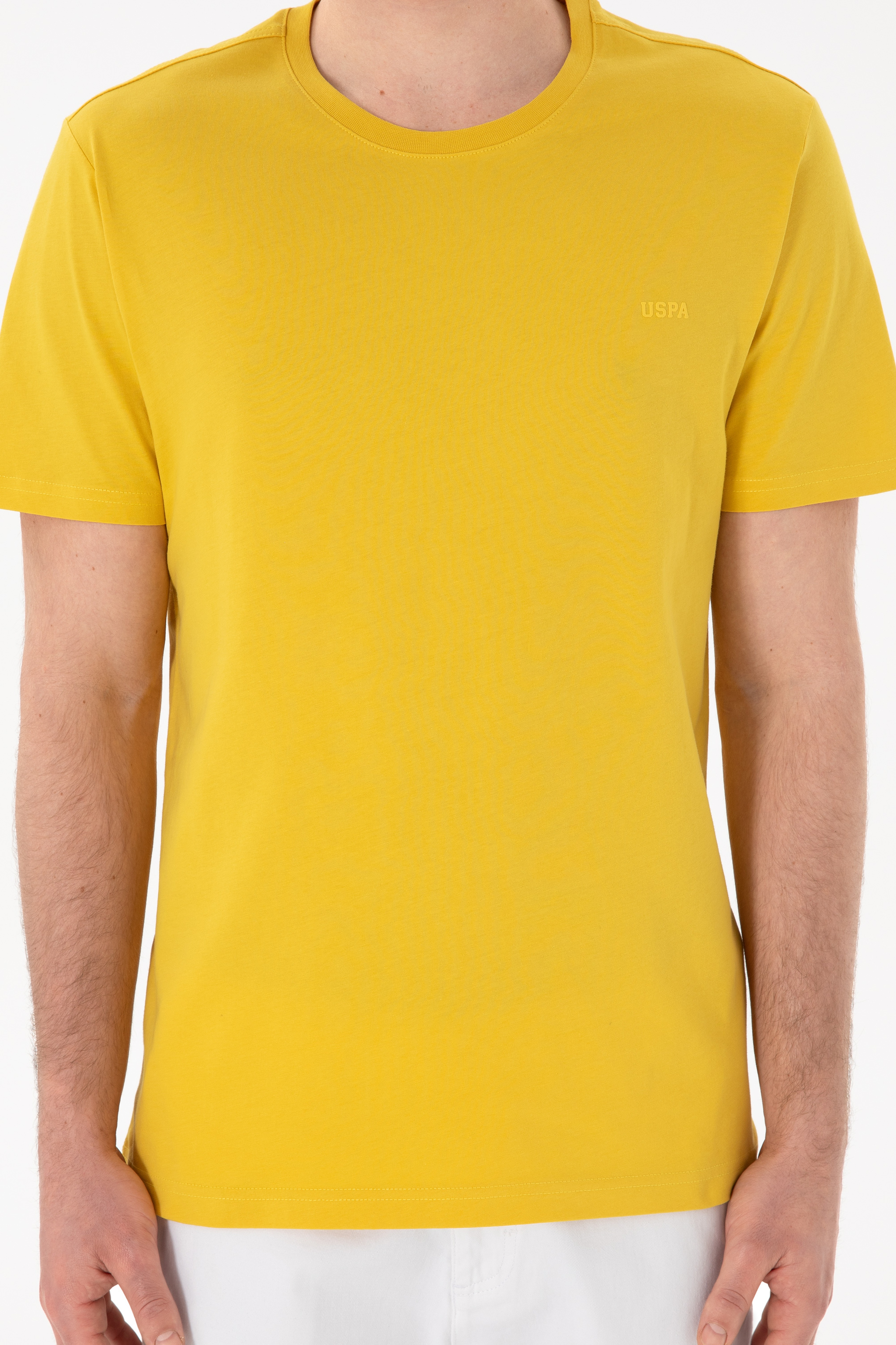 Erkek Regular Fit Bisiklet Yaka Sarı Basic Tişört - Image 7