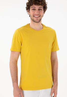 Erkek Regular Fit Bisiklet Yaka Sarı Basic Tişört - 50305928201