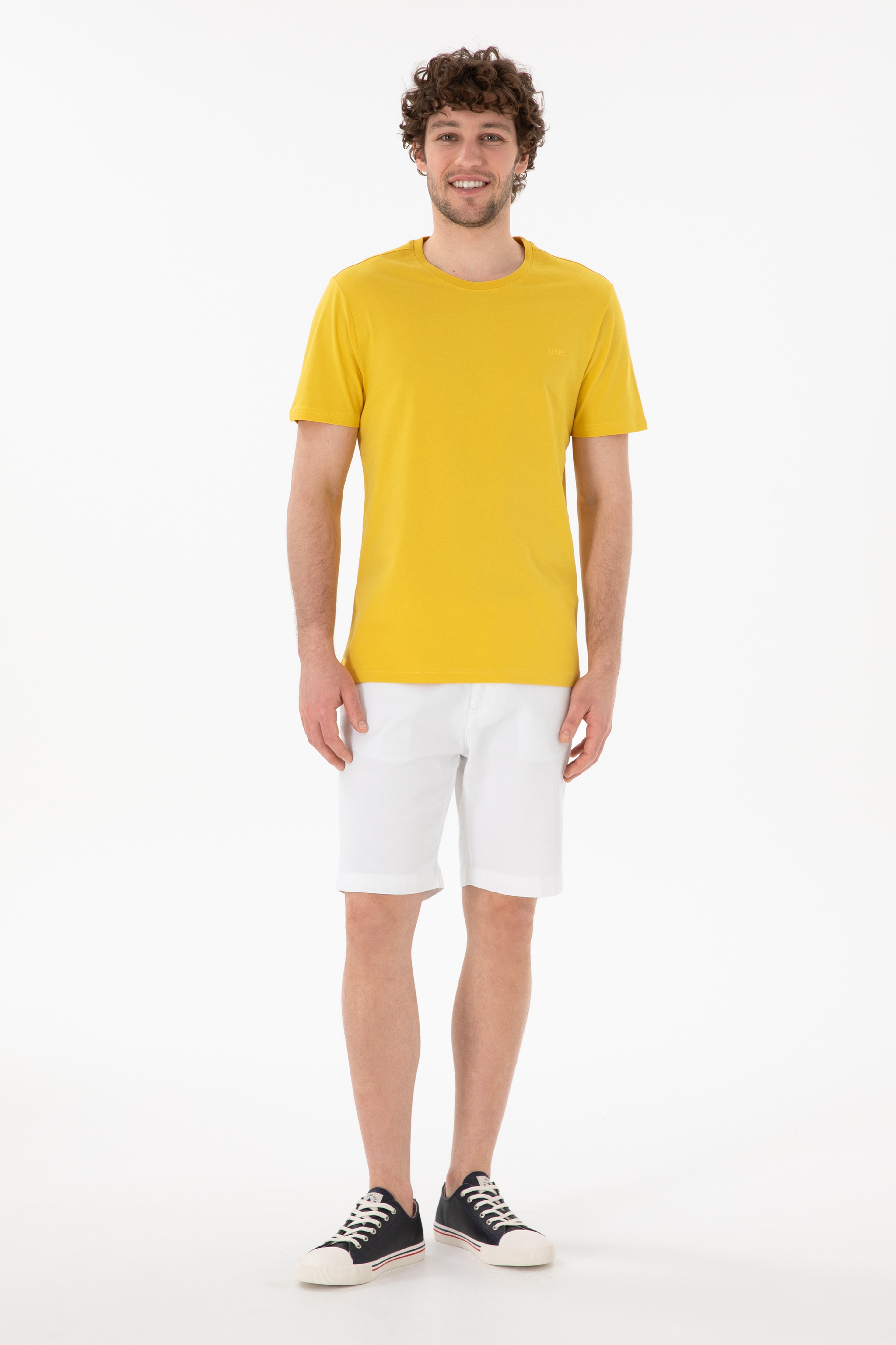 Erkek Regular Fit Bisiklet Yaka Sarı Basic Tişört - Image 5