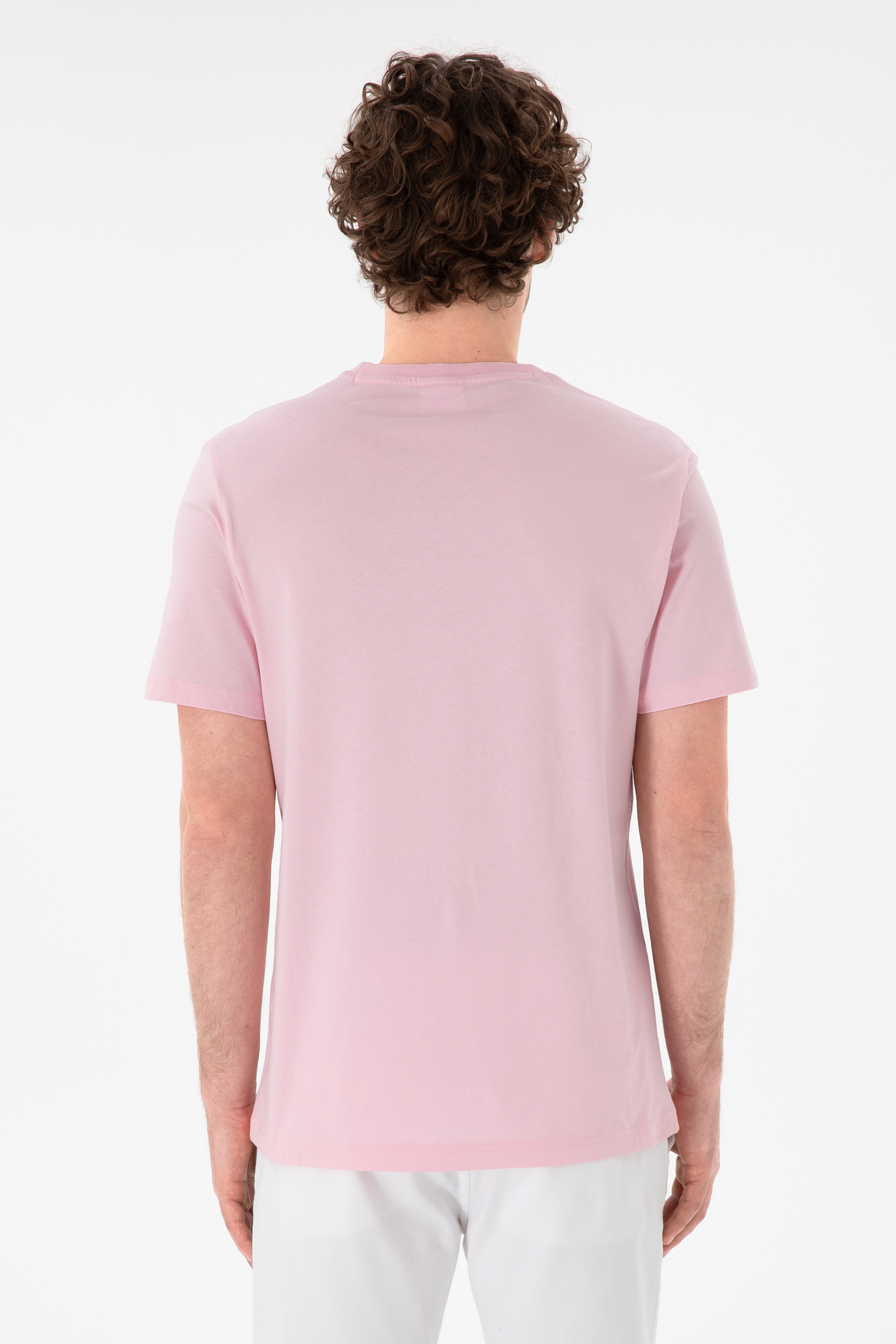 Erkek Regular Fit Bisiklet Yaka Açık Pembe Basic Tişört