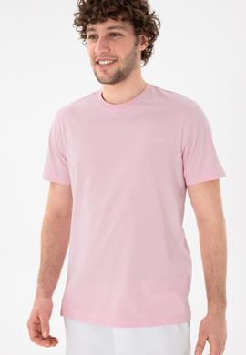 Erkek Regular Fit Bisiklet Yaka Açık Pembe Basic Tişört - 50305928226