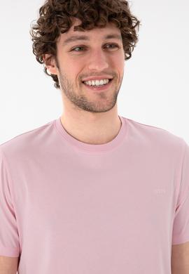 Erkek Regular Fit Bisiklet Yaka Açık Pembe Basic Tişört - 50305928226