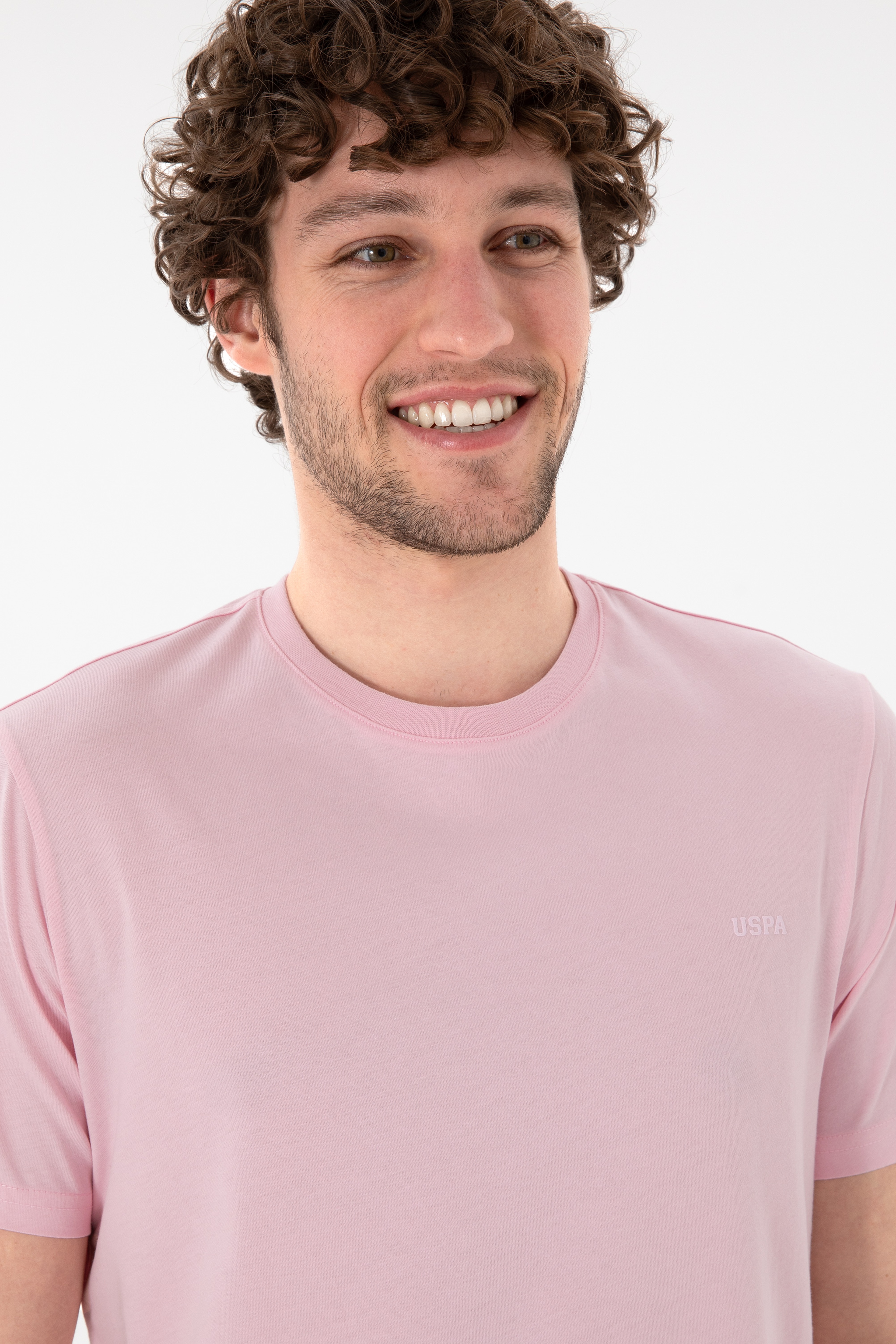 Erkek Regular Fit Bisiklet Yaka Açık Pembe Basic Tişört - Image 3