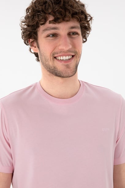 Erkek Regular Fit Bisiklet Yaka Açık Pembe Basic Tişört