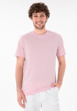 Erkek Regular Fit Bisiklet Yaka Açık Pembe Basic Tişört - 50305928226