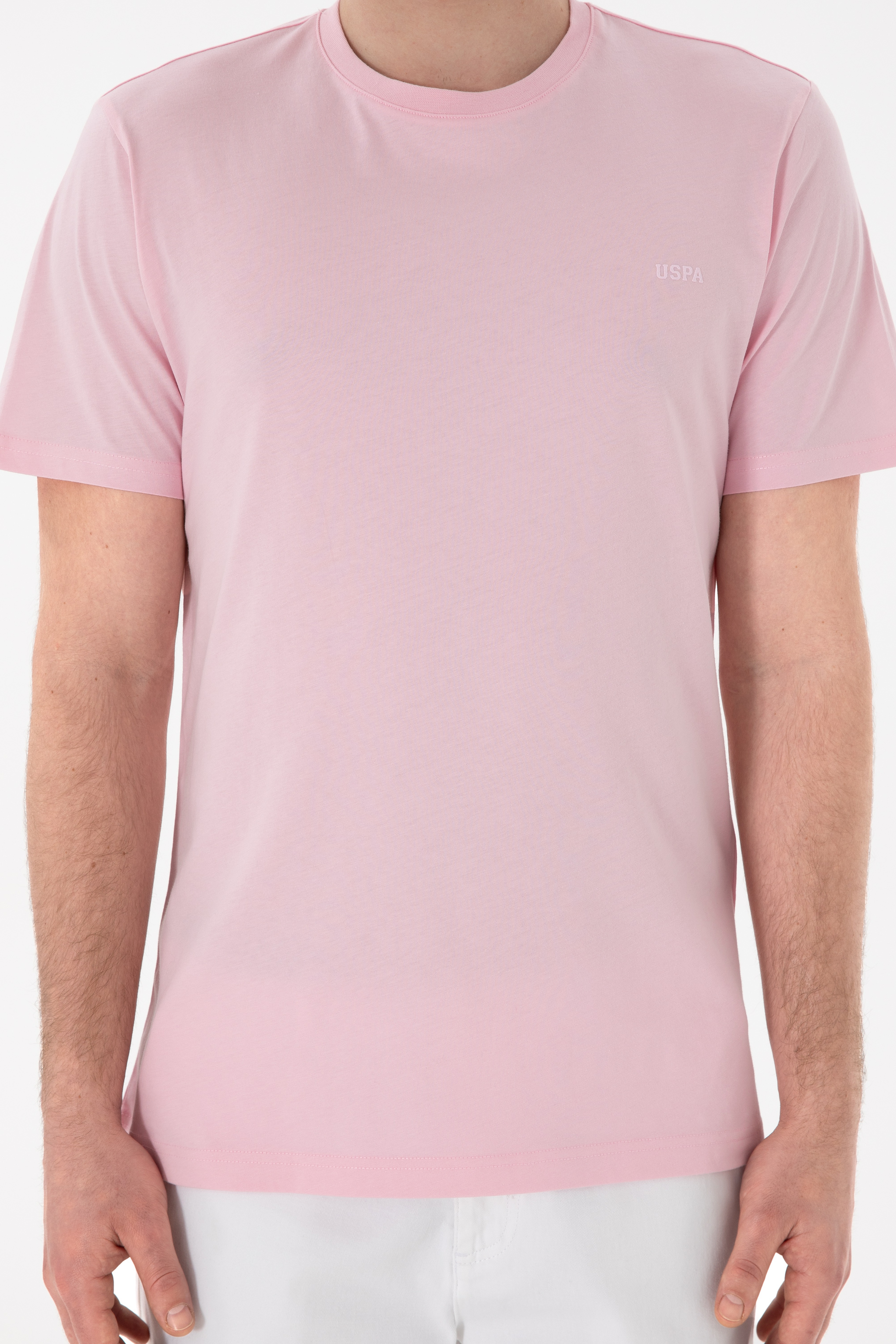 Erkek Regular Fit Bisiklet Yaka Açık Pembe Basic Tişört