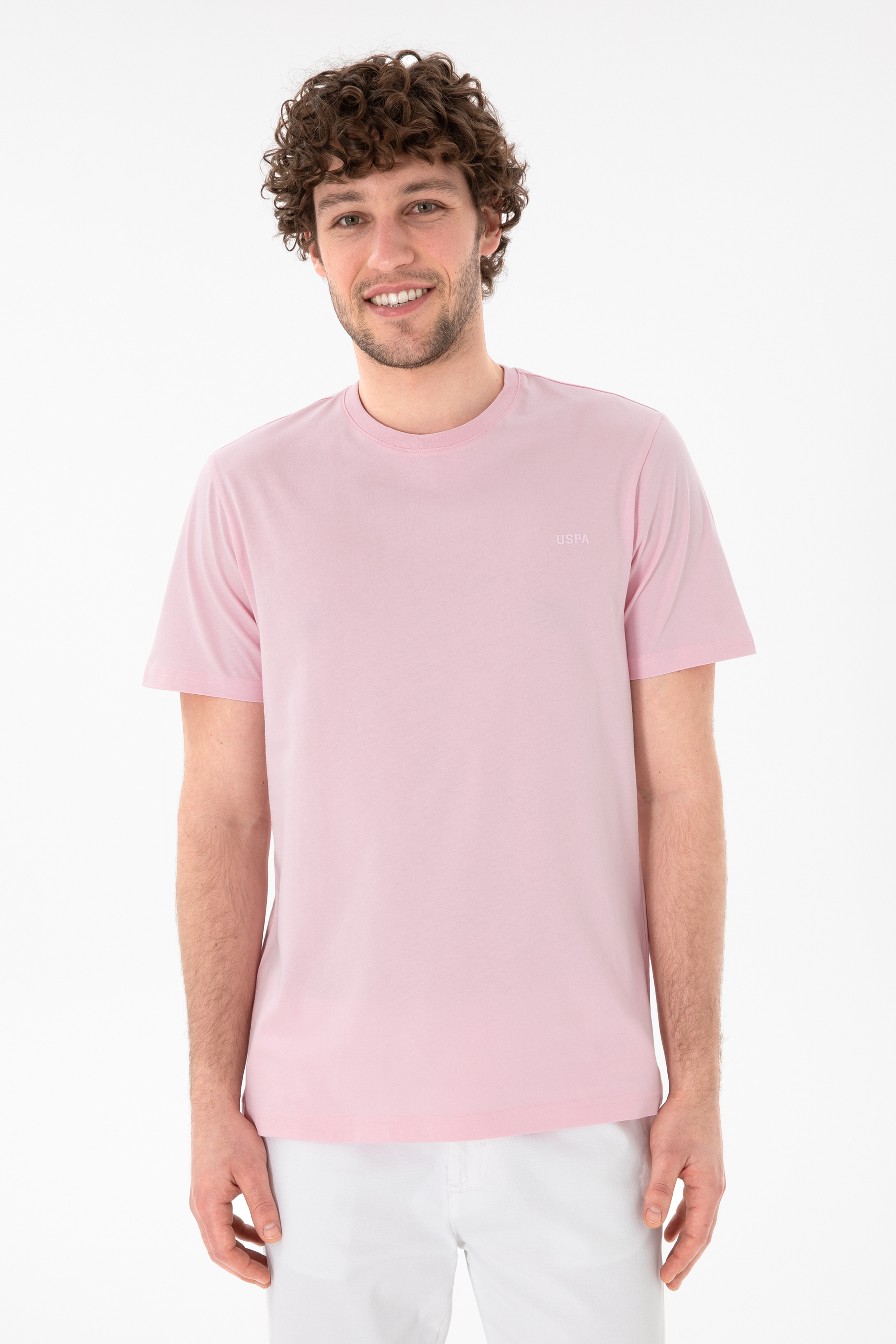 Erkek Regular Fit Bisiklet Yaka Açık Pembe Basic Tişört - Image 2