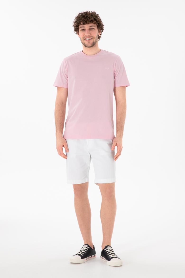 Erkek Regular Fit Bisiklet Yaka Açık Pembe Basic Tişört - 50305928226