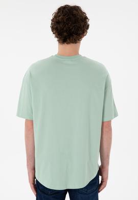 Erkek Long Fit Bisiklet Yaka Su Yeşili Basic Tişört - 50305988088