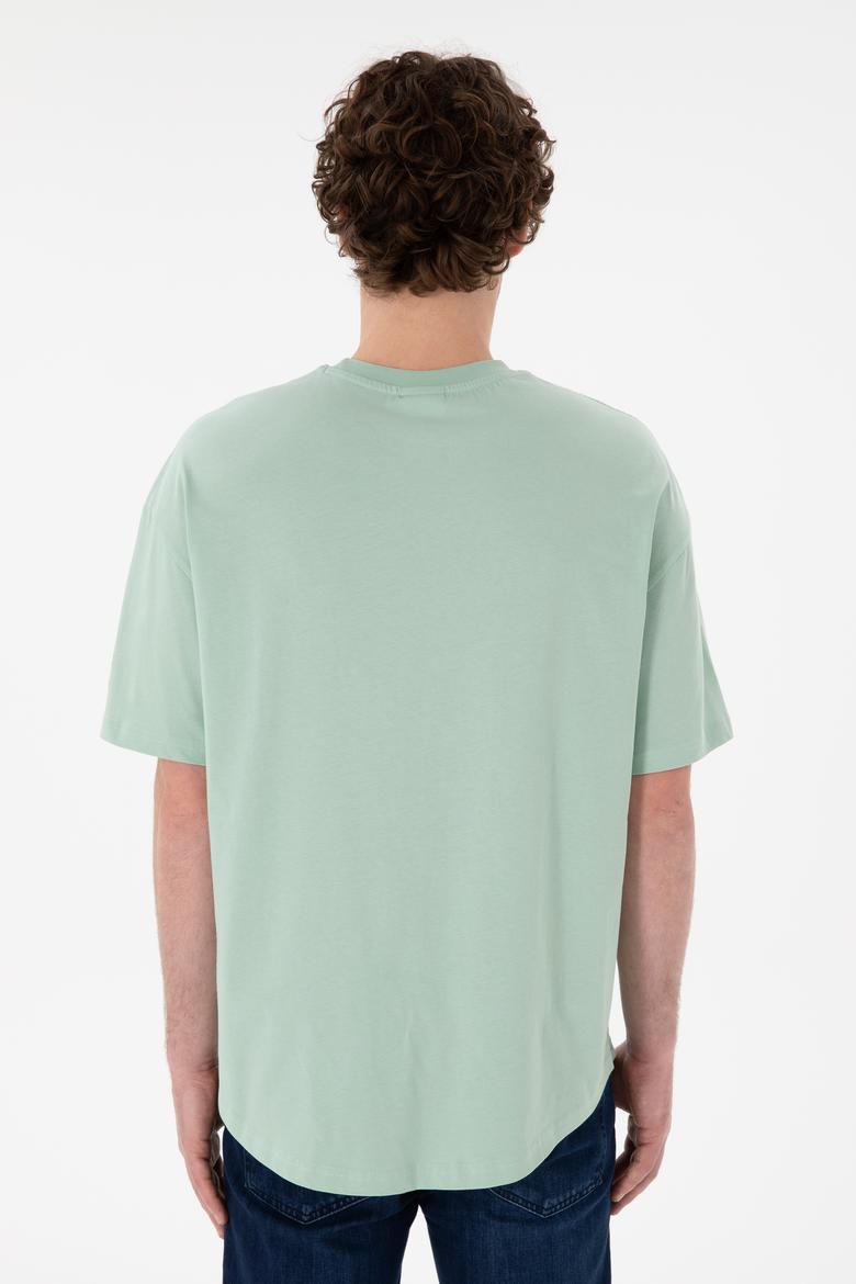 Erkek Long Fit Bisiklet Yaka Su Yeşili Basic Tişört - 50305988088