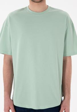 Erkek Long Fit Bisiklet Yaka Su Yeşili Basic Tişört - 50305988088