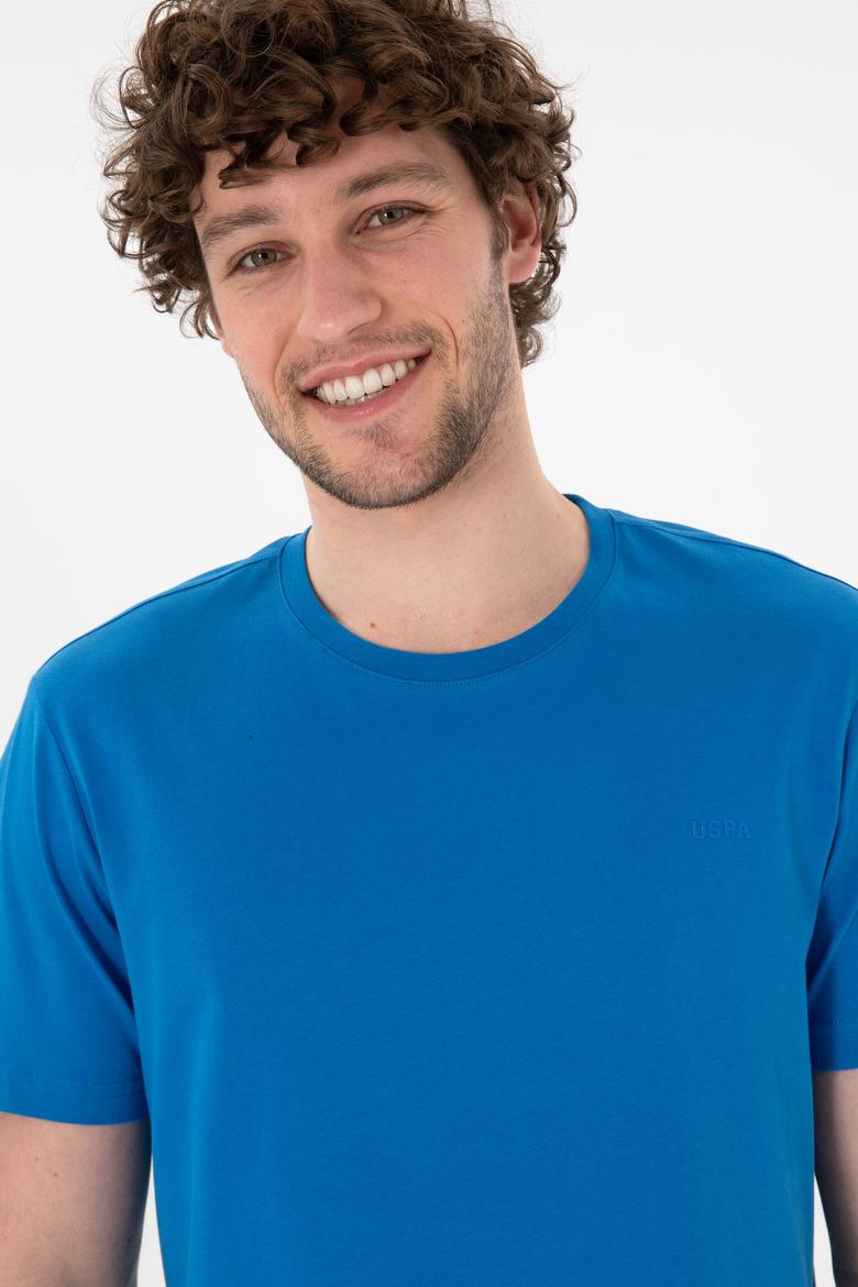 Erkek Regular Fit Bisiklet Yaka Kobalt Mavi Basic Tişört - 50305928247