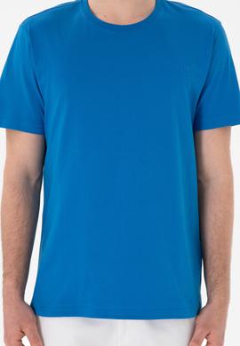 Erkek Regular Fit Bisiklet Yaka Kobalt Mavi Basic Tişört - 50305928247