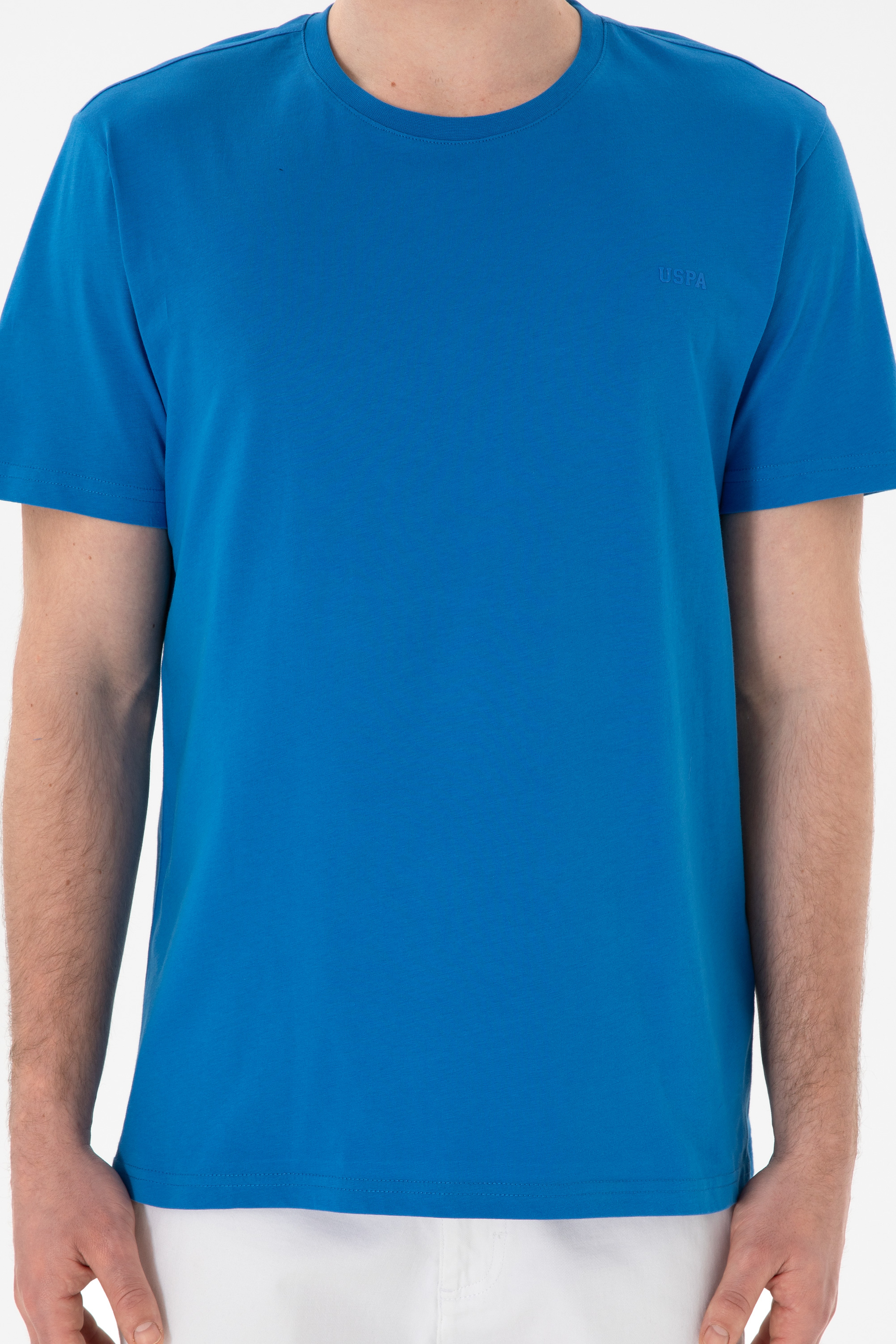 Erkek Regular Fit Bisiklet Yaka Kobalt Mavi Basic Tişört - Image 7