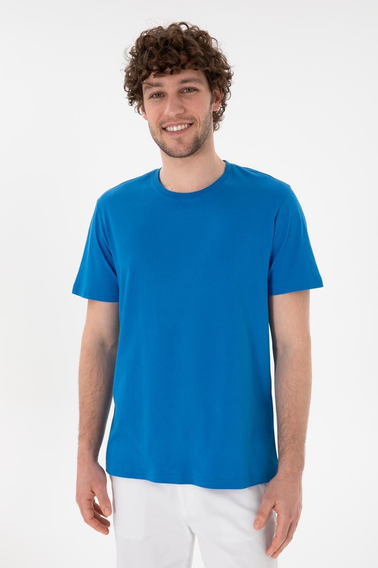 Erkek Regular Fit Bisiklet Yaka Kobalt Mavi Basic Tişört - 50305928247