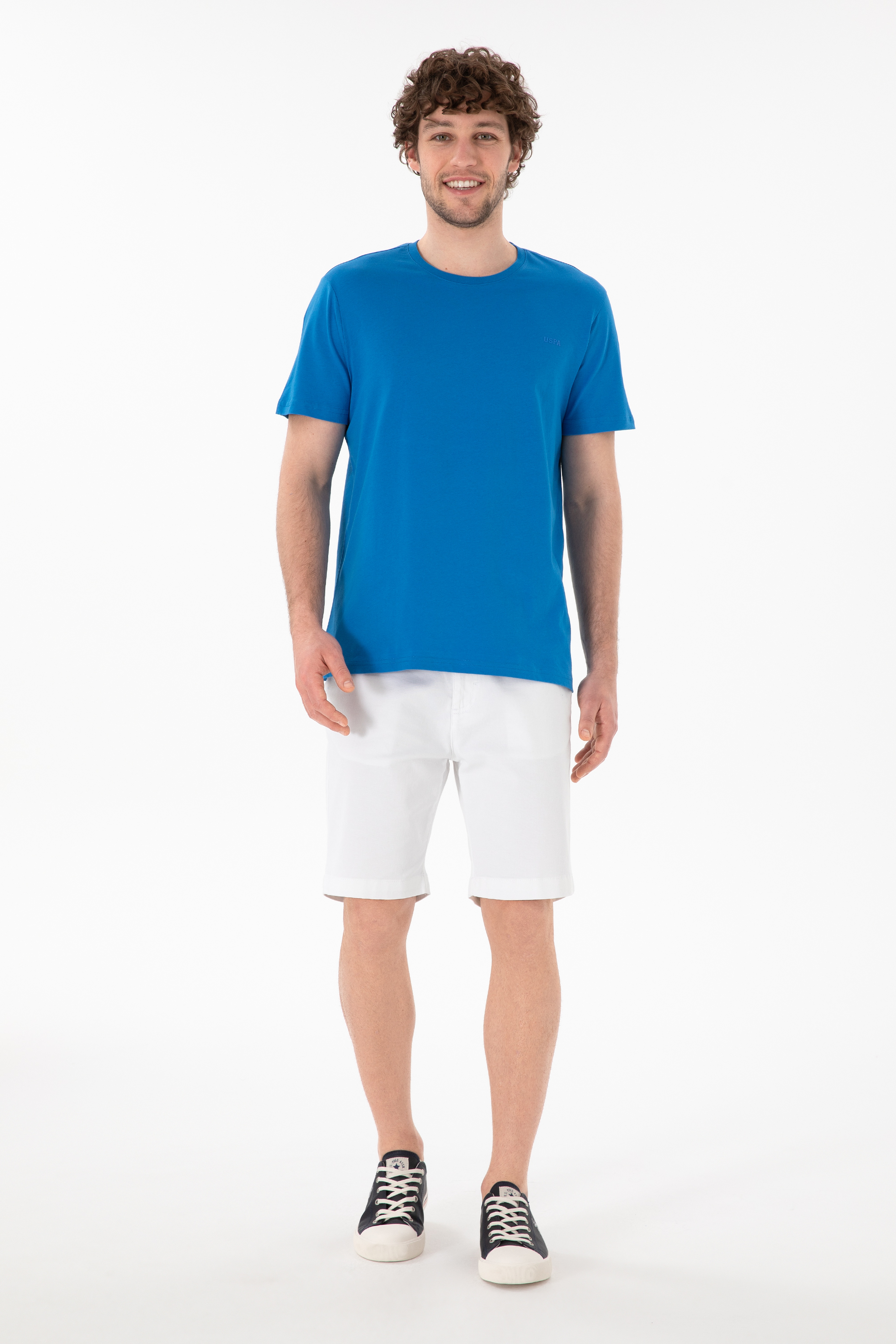 Erkek Regular Fit Bisiklet Yaka Kobalt Mavi Basic Tişört - Image 5