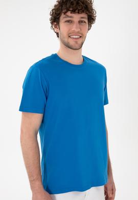 Erkek Regular Fit Bisiklet Yaka Kobalt Mavi Basic Tişört - 50305928247
