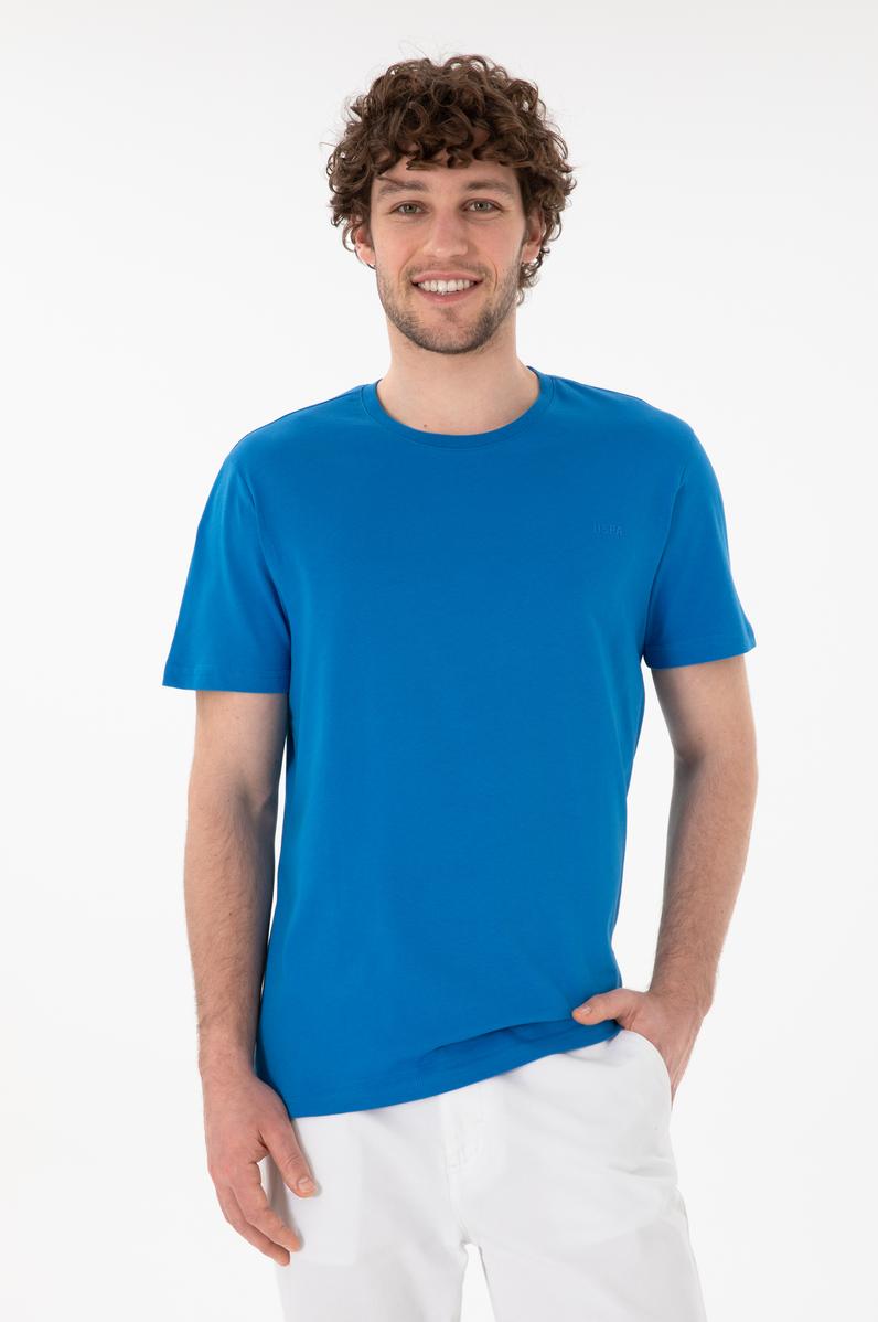 Erkek Regular Fit Bisiklet Yaka Kobalt Mavi Basic Tişört